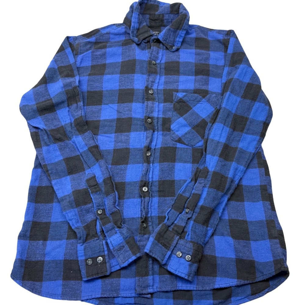 Jackson Hole Flannel Shirt Mens Medium Blue Black Good Buffalo Plaid Cotton
